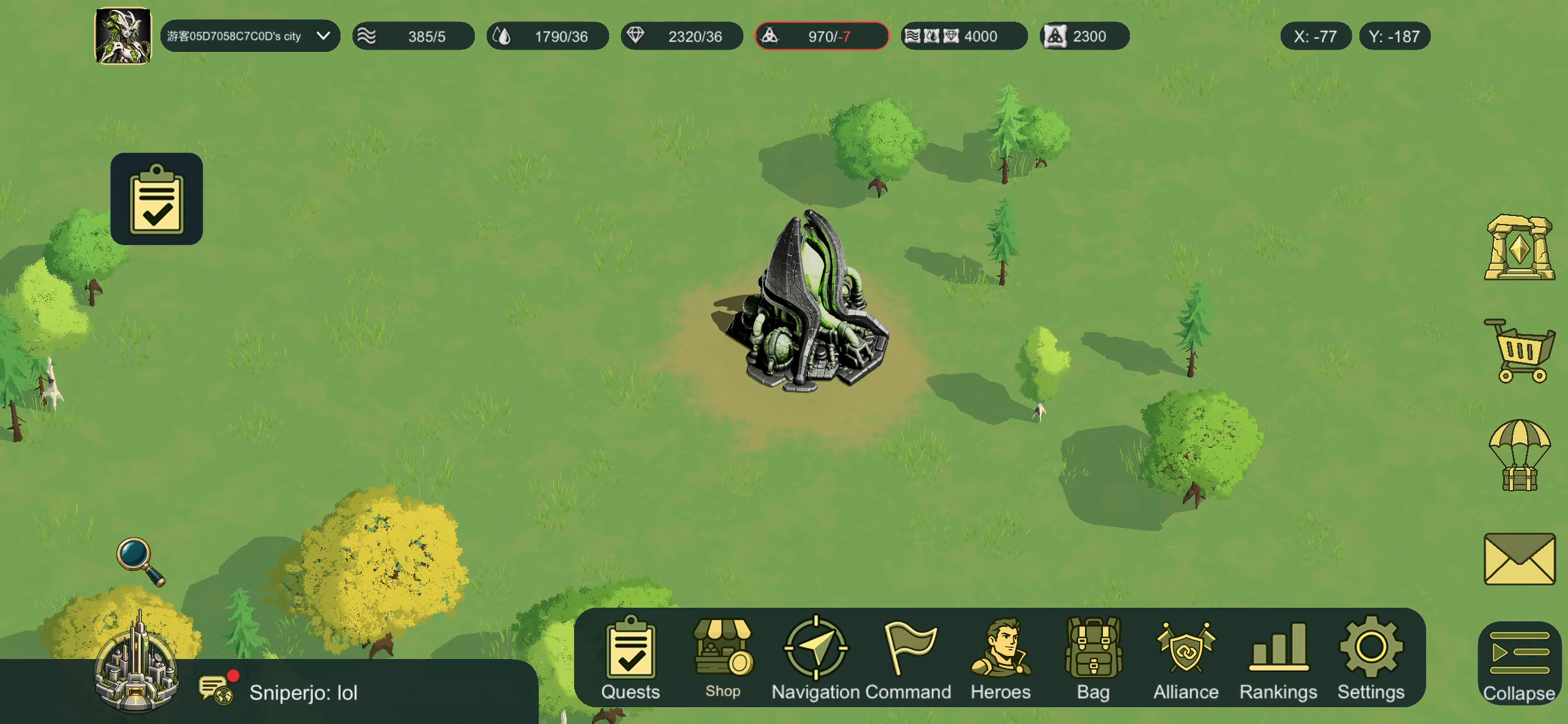 Actual iPhone gameplay showing the new Earth2037 world map and its interface