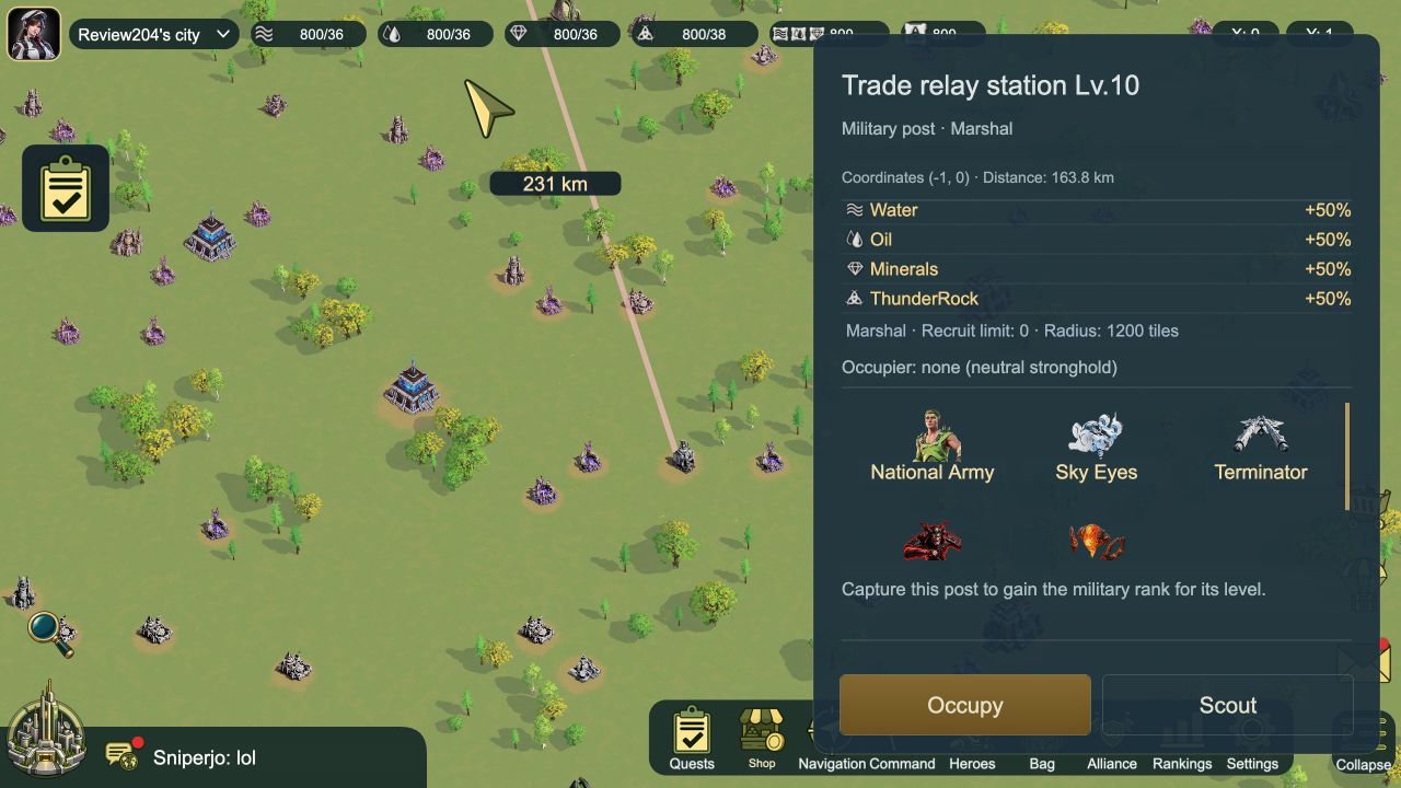 A world target panel showing coordinates, bonuses and defenders.