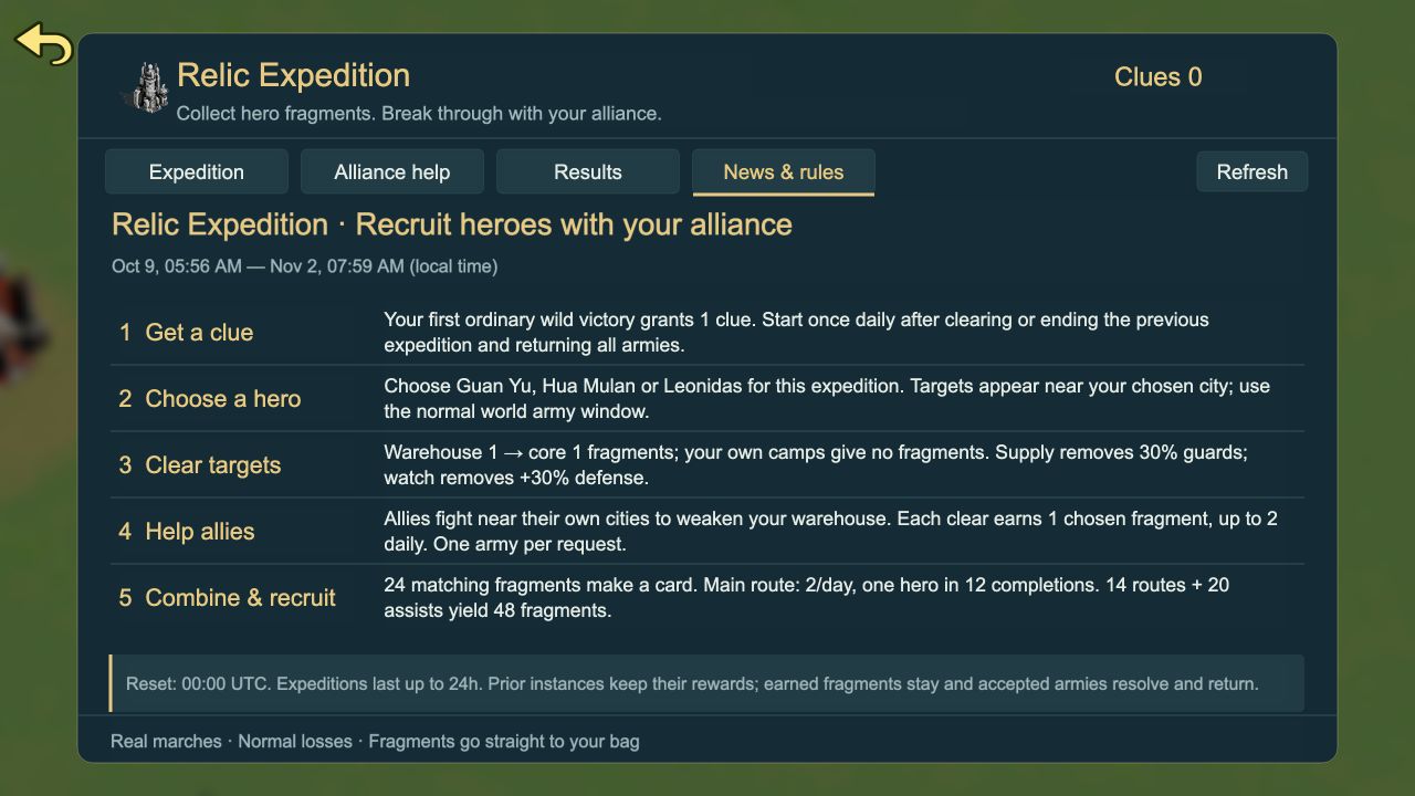 The in-game event rules and the 24-fragment recruitment route.