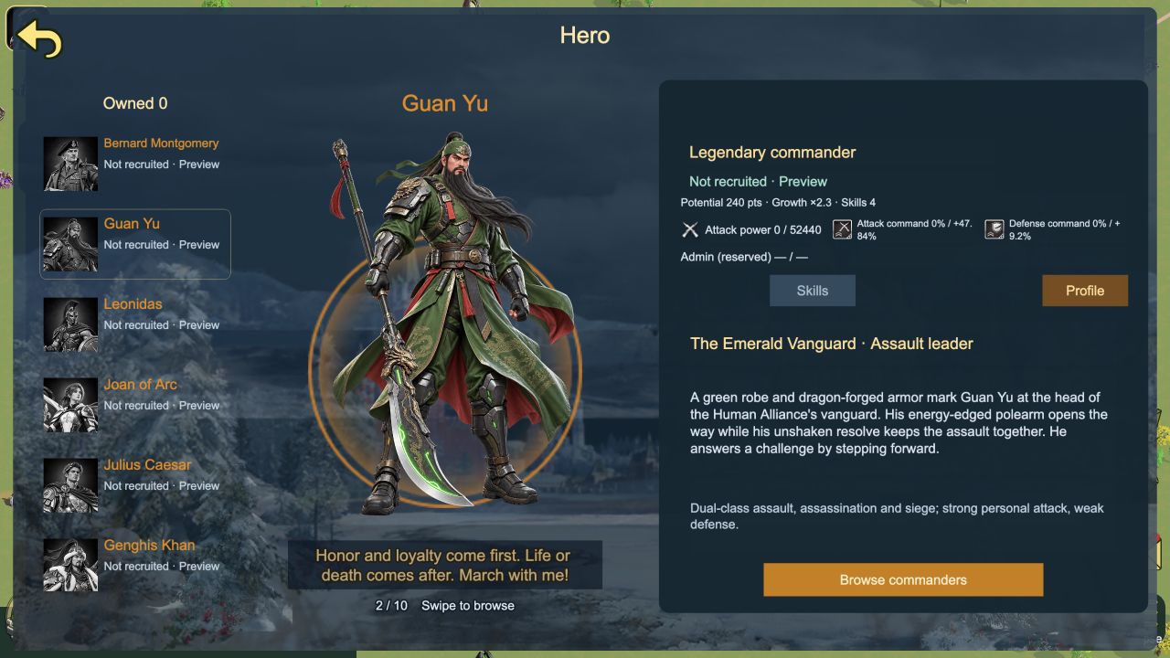 The in-game commander preview.
